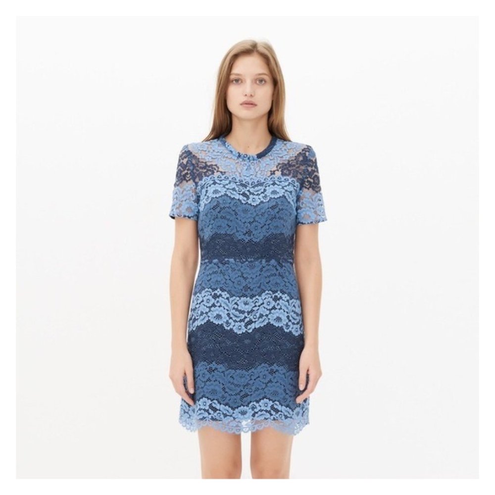 Sandro Rebecca Blue Stripe Lace Dress